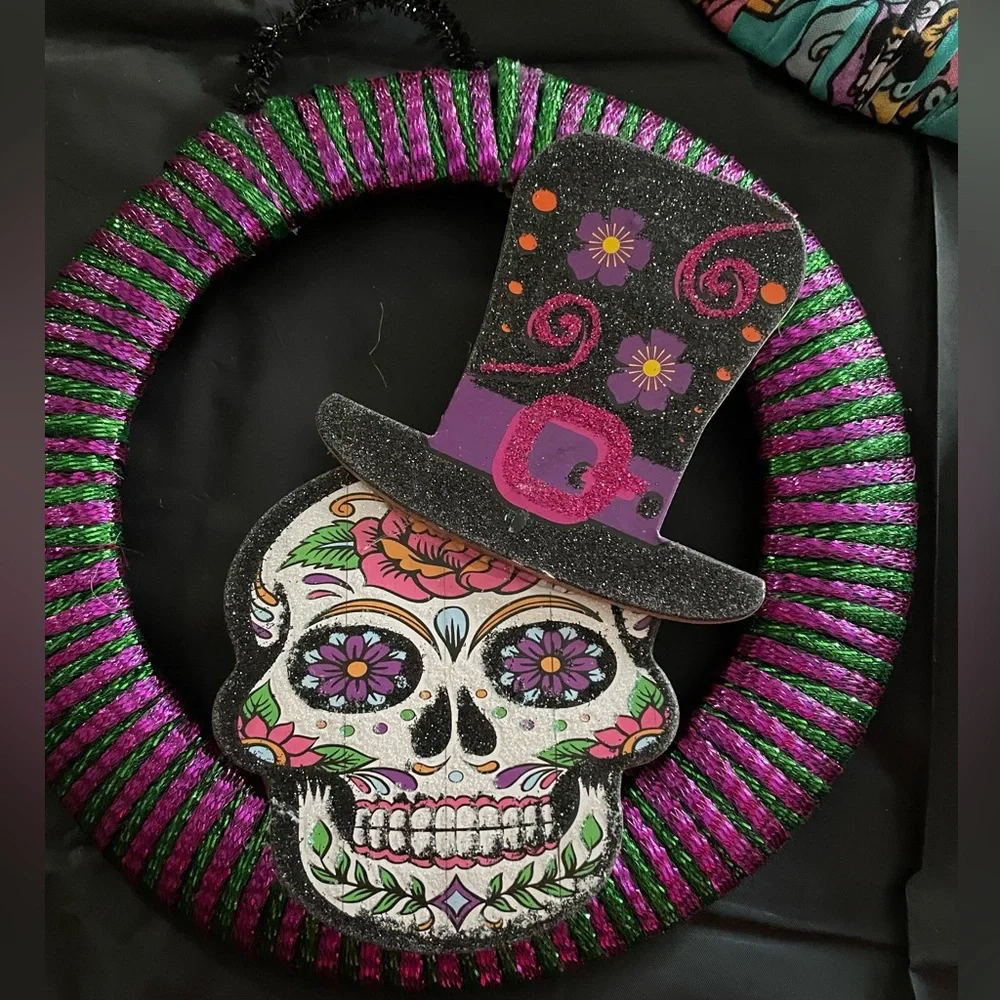 Set of 3 8” Dia De Los Muertos Wreaths. - Picture 2 of 4